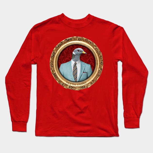 Red Pigeon Man in Vintage Frame Long Sleeve T-Shirt by FaceTheStrange